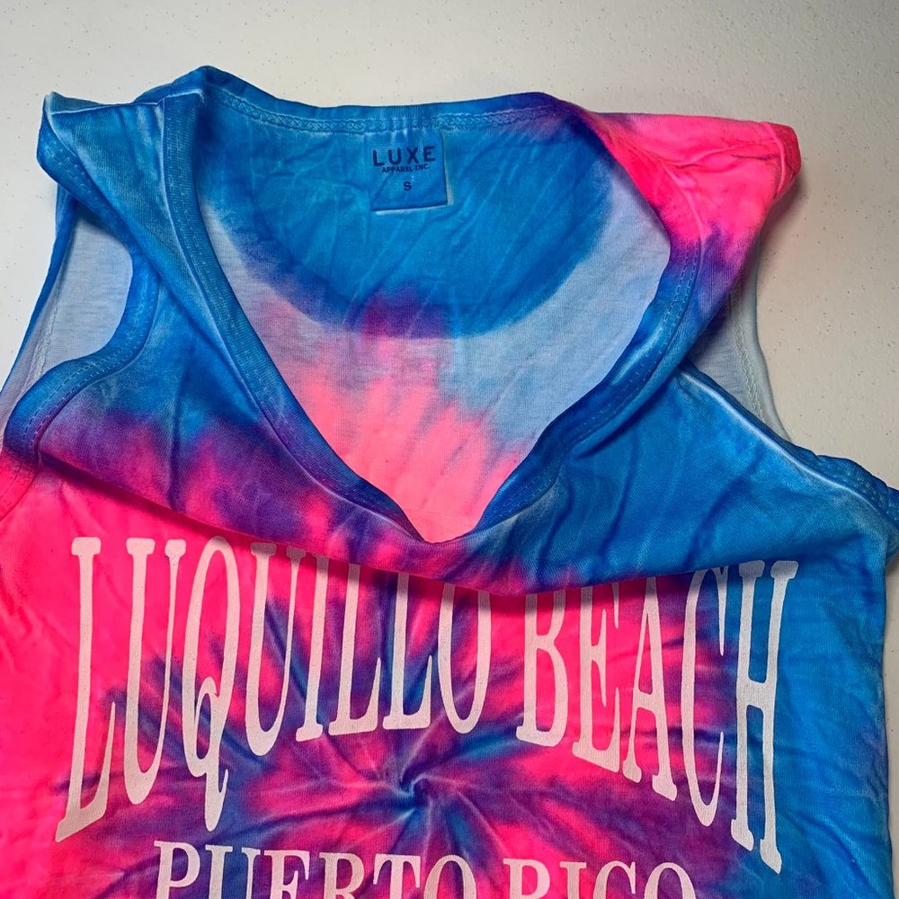 LUQUILLO BEACH PUERTO RICO TIE DYE FRINGED CROP TOP SMALL BAD BUNNY SUPER BOWL - Picture 4 of 8